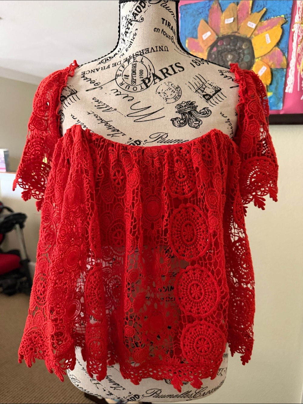 Red Crochet Off-Shoulder Women's Top